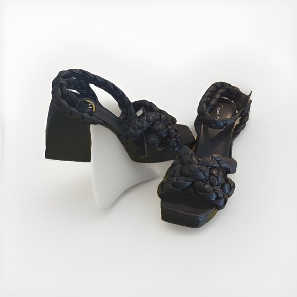 CIRCUS NY Women Black Braided Block Heel Strap Sandals, Size 9, Coquette Goth - Picture 4 of 11